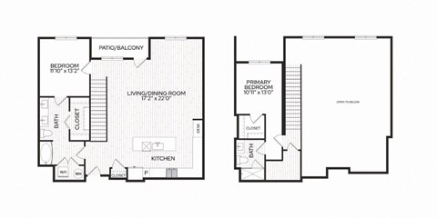 Floor plan for 2 beds, 2 baths, 1351 sqft